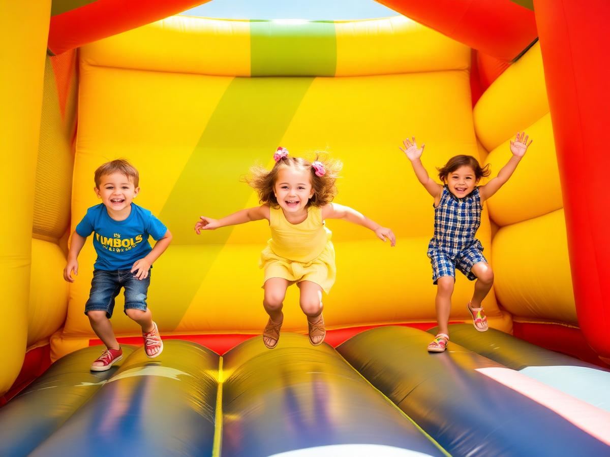 Lachende Kinder auf Hüpfburg